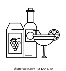 wine bottle drink with cup vector illustration design