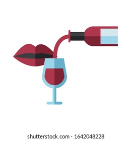 Wine Bottle Drink With Cup And Woman Mouth Vector Illustration Design