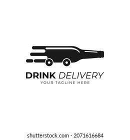 Wine bottle drink delivery logo design template with wheel car logo design