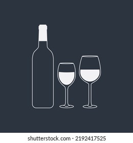 Wine bottle and drink glass icon. Alcohol wine symbol. Vector Illustration