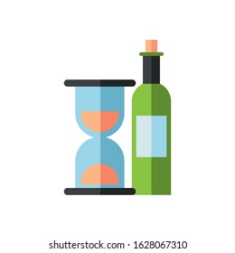 wine bottle drink with hourglass vector illustration design