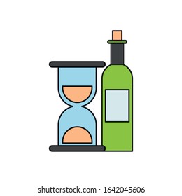 Bebé de botella de vino con el diseño de la ilustración del vector de vidrio de reloj de arena