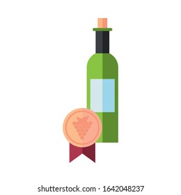 wine bottle drink with seal quality vector illustration design