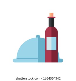 wine bottle drink with tray server vector illustration design