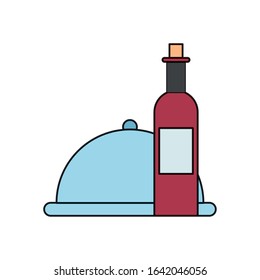 wine bottle drink with tray server vector illustration design