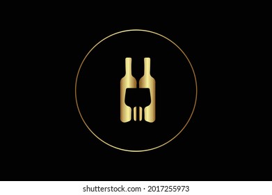Wine Bottle elegant logo with initials for company -vector