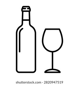 Wine bottle and empty stemmed glass vector line art with beverage stemware restaurant celebration vineyard whitewine alcoholism hospitality isolated minimalist drinkware alcoholfree