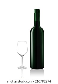 Wine bottle and emtry glass on white background. Vector illustration