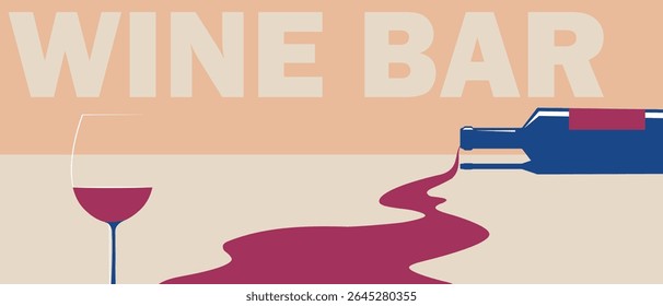 Garrafa de vinho caiu, vinho derramado, copo de vinho, vetor design plano. Cartaz para bar, alcoolismo e embriaguez ilustração, design de lista de vinhos, vermelho, merlot, chardonnay