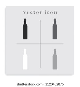 Wine bottle flat black and white vector icon.