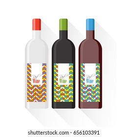 Wine bottle. Flat design. Vector illustration. Cooking utensil. Kitchen stuff.