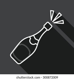 Wine bottle flat icon with long shadow, line icon