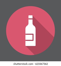 Wine bottle flat icon. Round colorful button, circular vector sign with long shadow effect. Flat style design