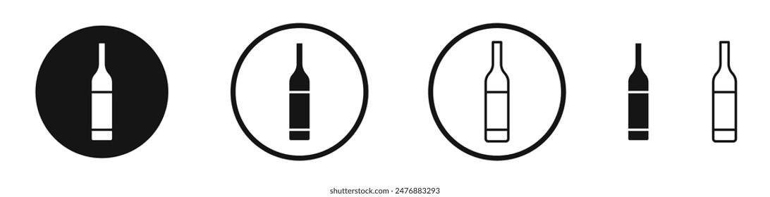 Wine bottle flat liner icon set.