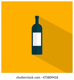 Wine Bottle (Flat Style Vector Illustration Icon Design) With Long Shadow