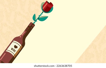 wine bottle with flower rose