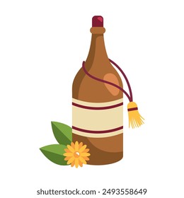 wine bottle and flowers isolated