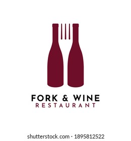 Wine Bottle and Fork for Restaurant Logo Design Vector