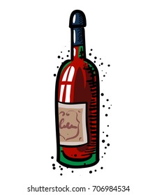 Wine bottle freehand picture. Artistic drawing.