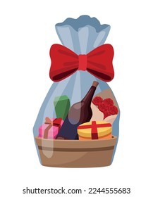 wine bottle in gifts basket icon