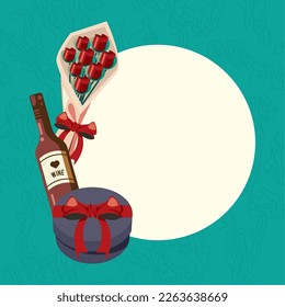 wine bottle with gifts in poster