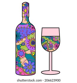 Wine bottle and glass