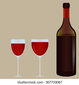 Wine bottle with wine glass