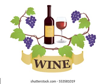 A wine bottle and glass