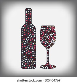 wine bottle with glass and a glass of wine with abstract pattern- vector illustration