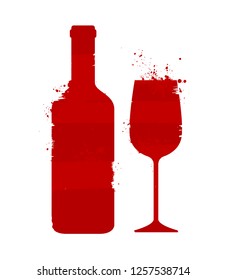 Wine bottle and glass. Alcoholic drink. Abstract vector illustration