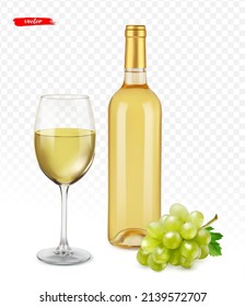 Wine bottle with glass ang grape isolated. Mockup for your design.