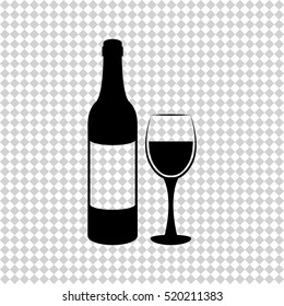 Wine bottle and wine glass - black  vector icon