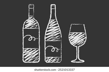 Garrafa de vinho e escova de vidro traço linha preta desenho ilustração