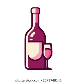 Wine bottle with glass celebration icon drink