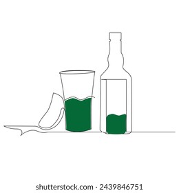 
wine bottle and glass continuous one line art drawing minimalist design vector and illustration