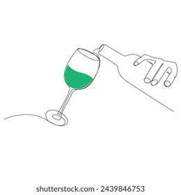 
wine bottle and glass continuous one line art drawing minimalist design vector and illustration