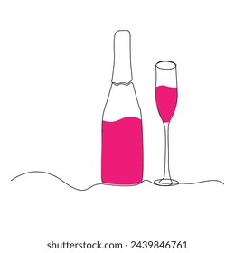
botella de vino y vidrio continuo de una línea de arte dibujo minimalista vector de diseño e ilustración