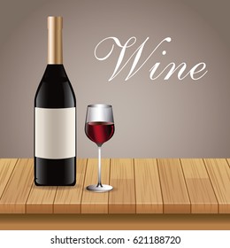 wine bottle glass cup table wooden