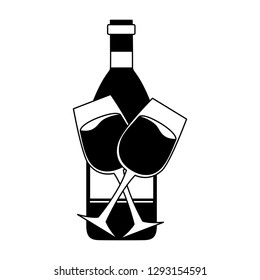 wine bottle and glass cups