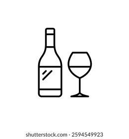 Wine bottle and glass. Drinks menu. Restaurant or bar. Alcohol shopping. Pixel perfect, editable stroke vector icon