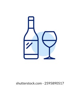 Wine bottle and glass. Drinks menu. Restaurant or bar. Alcohol shopping. Pixel perfect, editable stroke vector icon