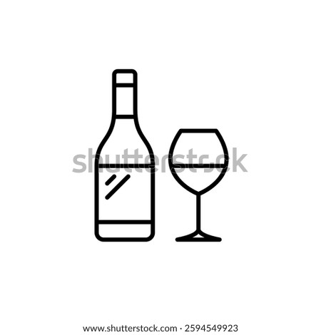 Wine bottle and glass. Drinks menu. Restaurant or bar. Alcohol shopping. Pixel perfect, editable stroke vector icon
