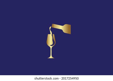 Wine Bottle and Glass elegant logo with initials for company -vector