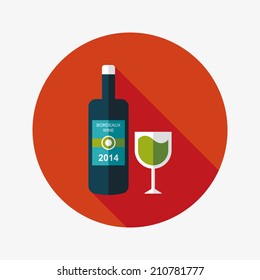 Wine bottle and a glass flat icon with long shadow,eps10