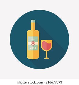 Wine bottle and a glass flat icon with long shadow,eps10