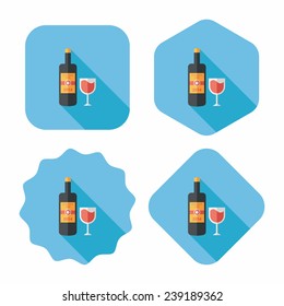 Wine bottle and a glass flat icon with long shadow, eps10