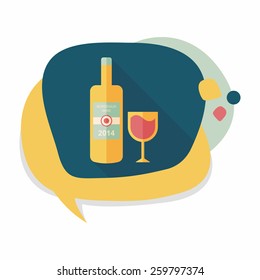 Wine bottle and a glass flat icon with long shadow,eps10