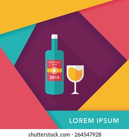 Wine bottle and a glass flat icon with long shadow,eps10