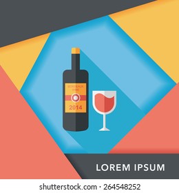 Wine bottle and a glass flat icon with long shadow,eps10