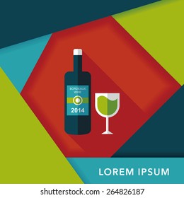 Wine bottle and a glass flat icon with long shadow,eps10